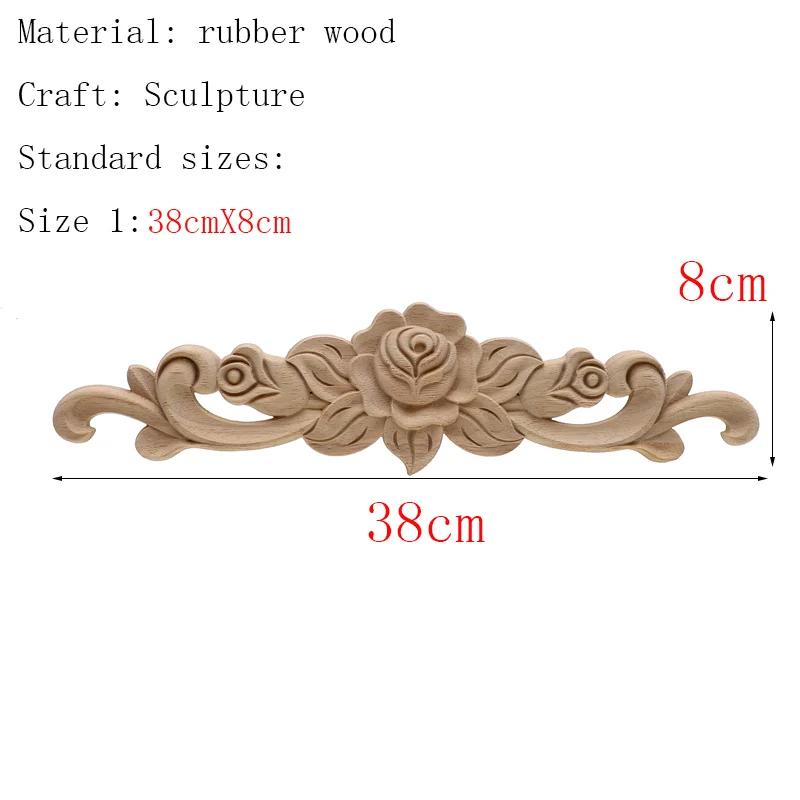 Неокрашенная древесина резьба по дереву аппликация декоративные поделки мебель шкаф дверная рама - Цвет: 38cmX8cm