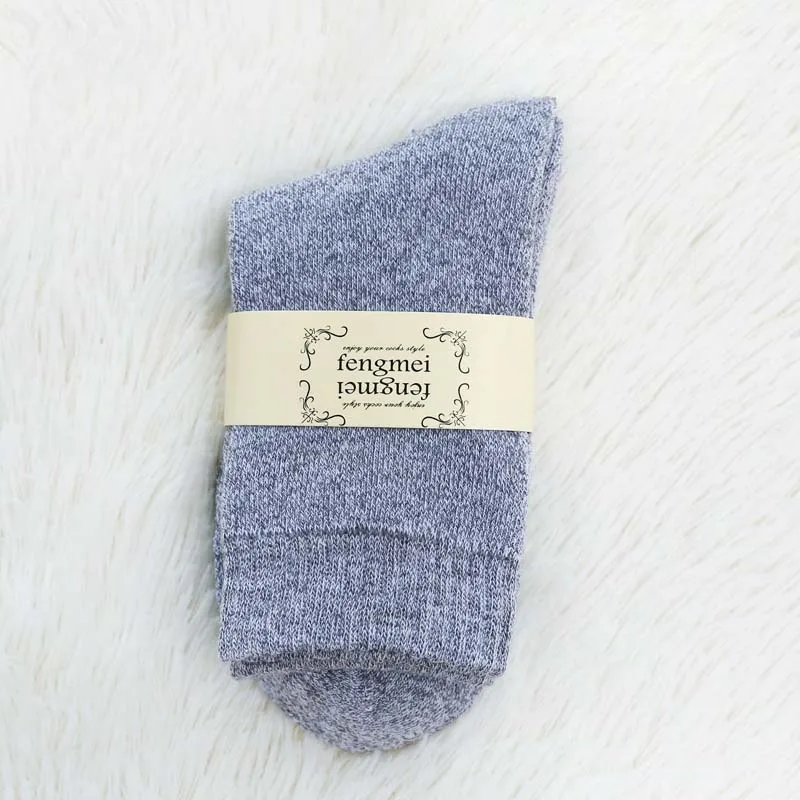 Женские носки, высокое качество, зимние, 1 пара, плотные, дышащие, домашние носки, одноцветные, термо, махровые носки, повседневные, хлопковые, женские - Цвет: Grey white