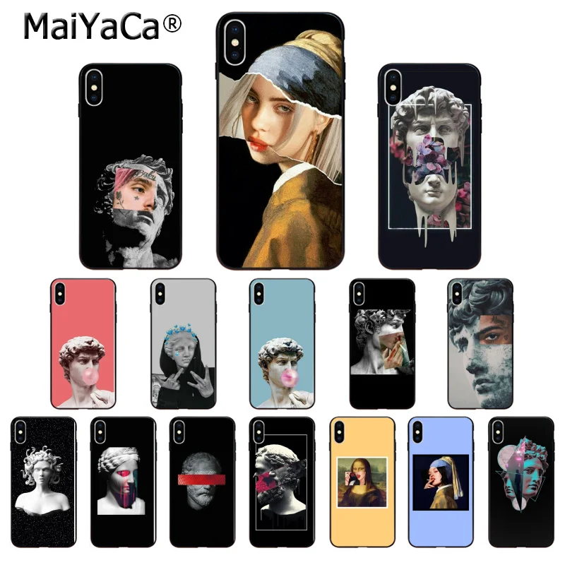 

MaiYaCa Funny Statue David Art Mona Lisa TPU Soft Silicone Black Phone Case for iPhone 8 7 6 6S Plus X XS MAX 5 5S SE XR Cover