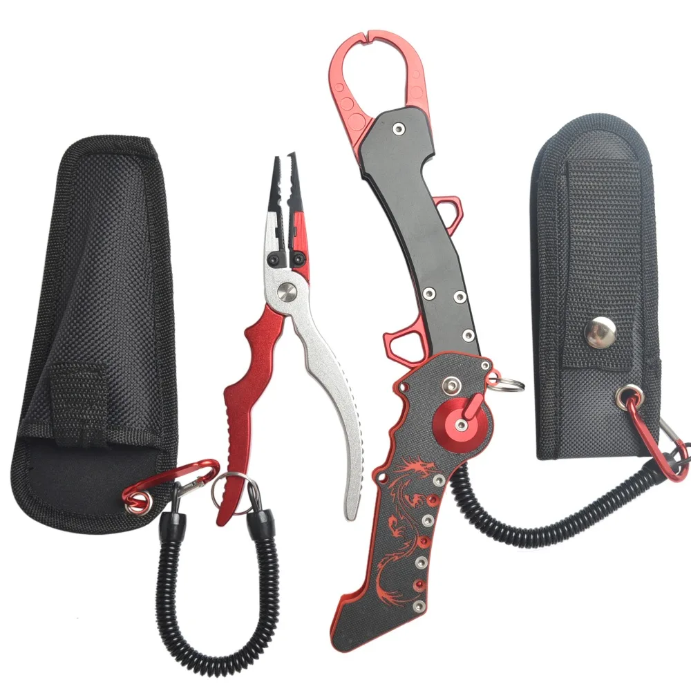 Pesca com Teste Equipamento de Pesca Alicates de Pesca de Alumínio Conjunto de Ferramentas de Pesca Padrão do Dragão Novo Conjunto Apertos Lábio Punho Alta Promoção Conjunto 10 pesca lábio apertos com padrão dragão lidar