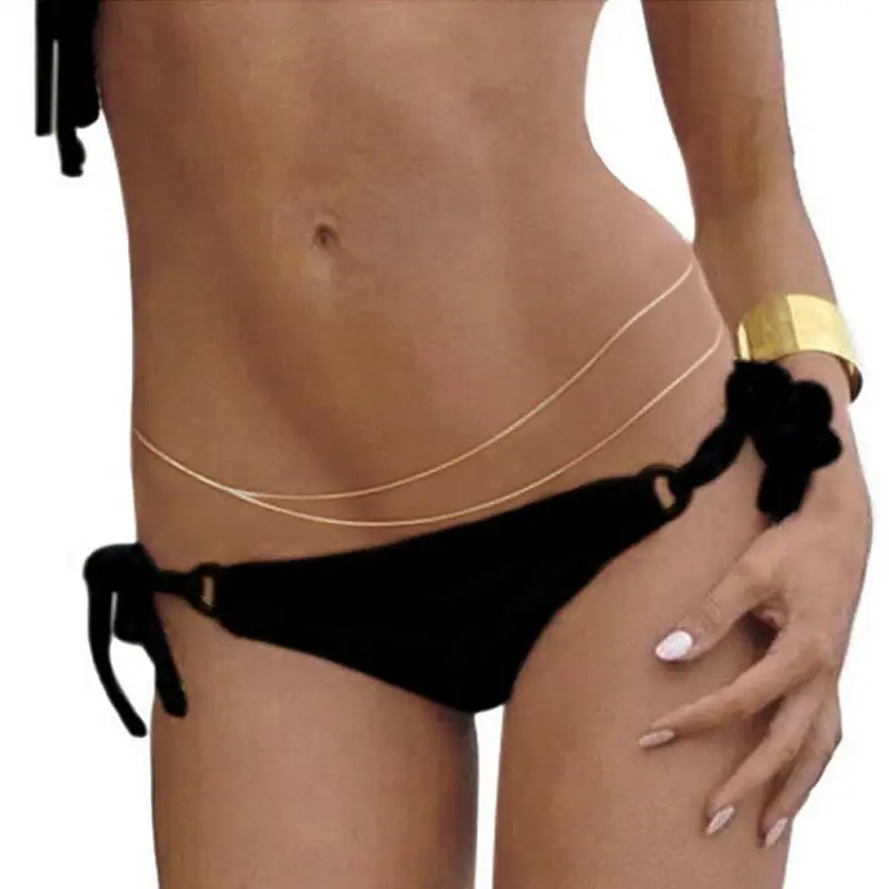 

Sexy Double Layer Gold Silver Color Belly Chain Fashion Bikini Waist Link Necklaces Body Jewelry for Women Summer Accesspries