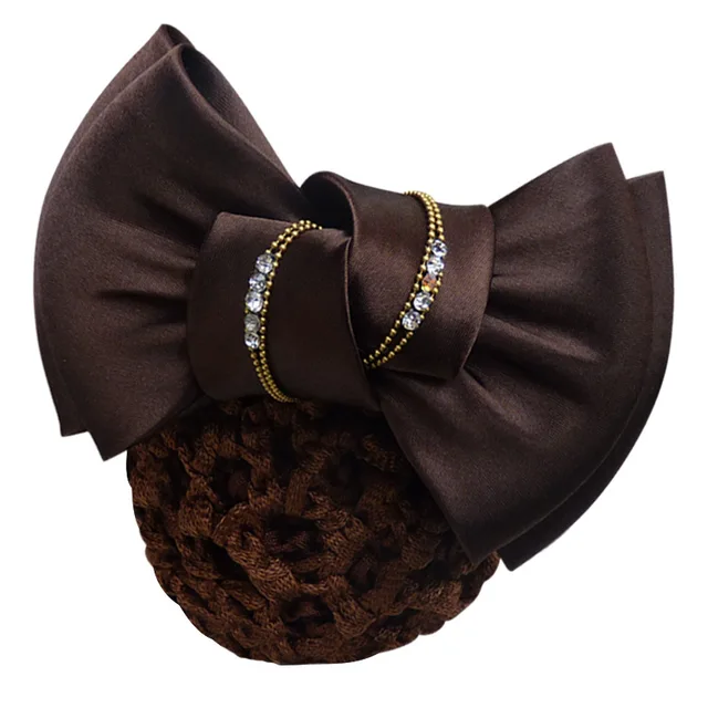 i-Remiel New Fashionable Bow Hair Headwear Ribbon Bun Cover Satin Net Hotel Hair Pin Girls Headbands Head Accessories for Girls Coffee
