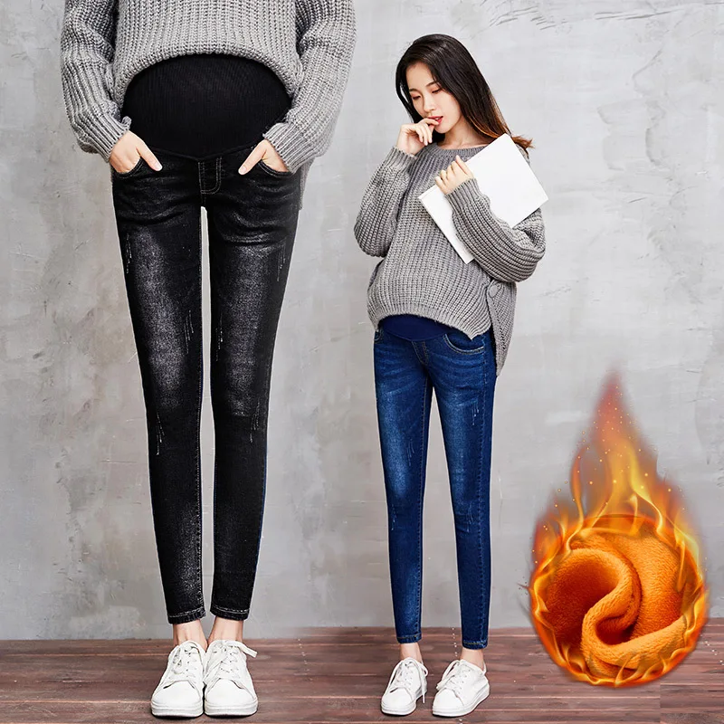 Pregnant Women Winter Plus Velvet Sexy Skinny Thick Warm Pencil Denim Pants Maternity Work Clothes Pregnancy Long Jeans Trousers Pregnant Women Winter Plus Velvet Sexy Skinny Thick Warm Pencil Denim Pants Maternity Work Clothes Pregnancy Long Jeans Trousers