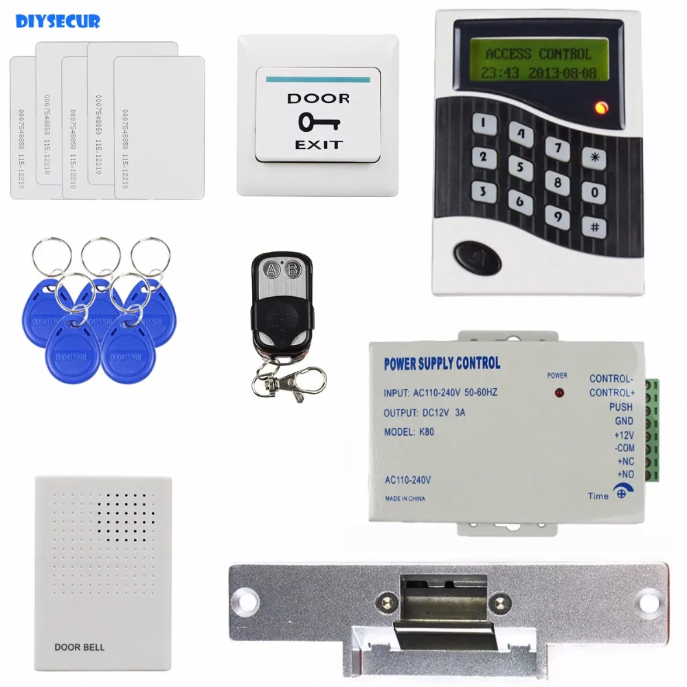 DIYSECUR 125KHz RFID Reader Password Keypad Door Access Control System Kit + Strike Lock + Door Bell DIYSECUR 125KHz RFID Reader Password Keypad Door Access Control System Kit + Strike Lock + Door Bell