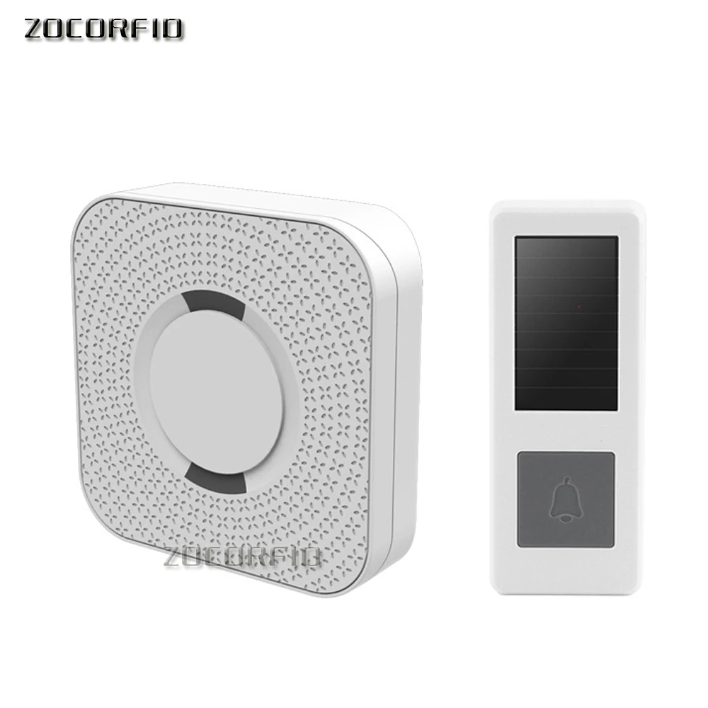 10sets/lot velkoobchod 300M dosah solární energie bezdrátový doorbell s AC220V kolíček 52 melodie bělouš vodotěsný dveře zvon