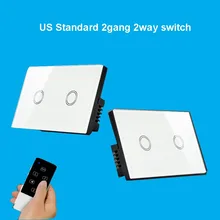 US standard 2 Gang 2 way Touch Light Switch with Wireless Glass panel smart wall switch compatibility Rm2 RM Pro