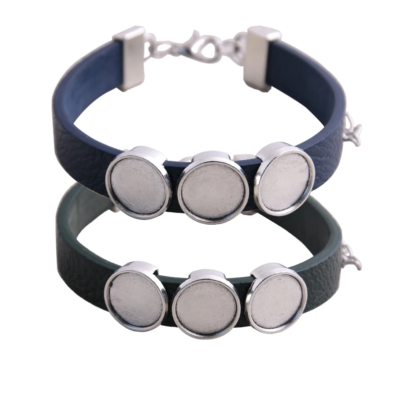 

SWEET BELL 5pcs PU leather bracelet cabochon base setting 12mm dia blank bracelets bangle bezel trays diy jewelry making D6449