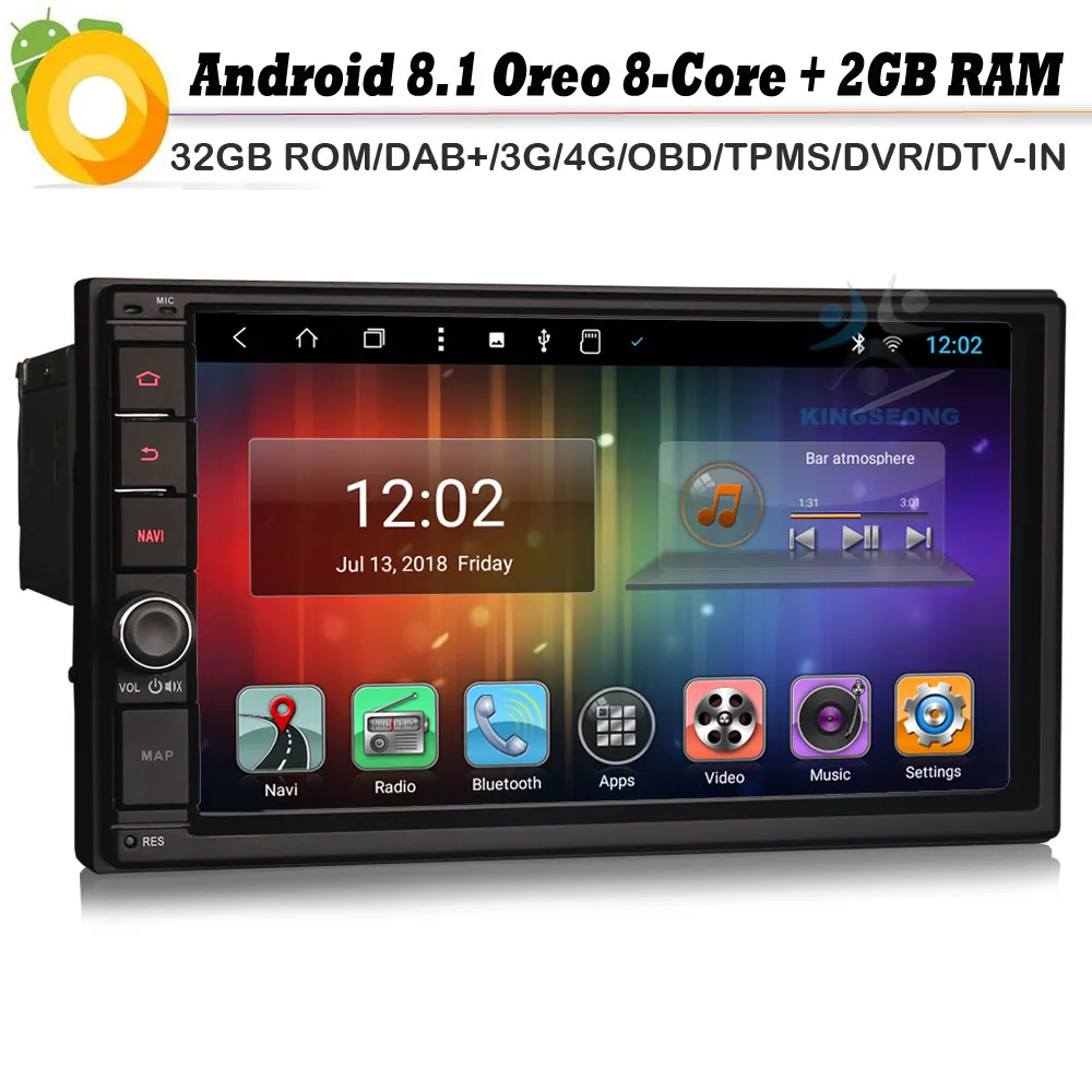 

Doppio din Android 8.1 Autoradio Octa Core DAB+ Car Radio Player GPS Sat Navi 4G WiFi USB BT OBD DVR RDS DVR DVT-IN Bluetooth