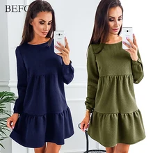 BEFORW New Arrive Women Dress Autumn And Winter Fashion Long Sleeve Dresses Blue Pink ArmyGreen Womens Clothing Sexy Dress