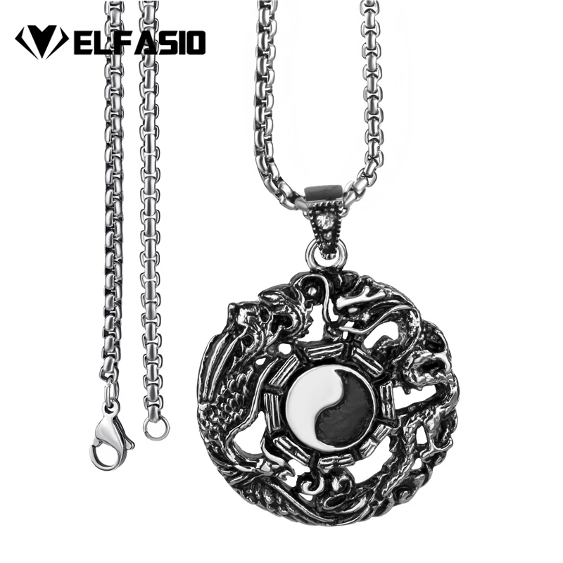 Мужские подвески из нержавеющей стали Elfasio Tai Ji Dragon & Phoenix Ying Yang модные украшения| |