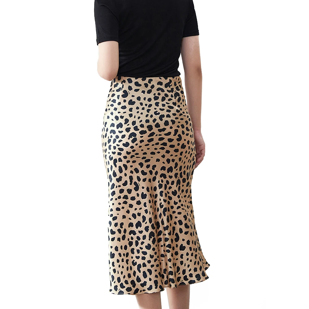 Лидер продаж, леопардовая женская Юбка-миди с завышенной талией, скрытый эластичный пояс, шелковые атласные юбки, стильная юбка с принтом животных для женщин