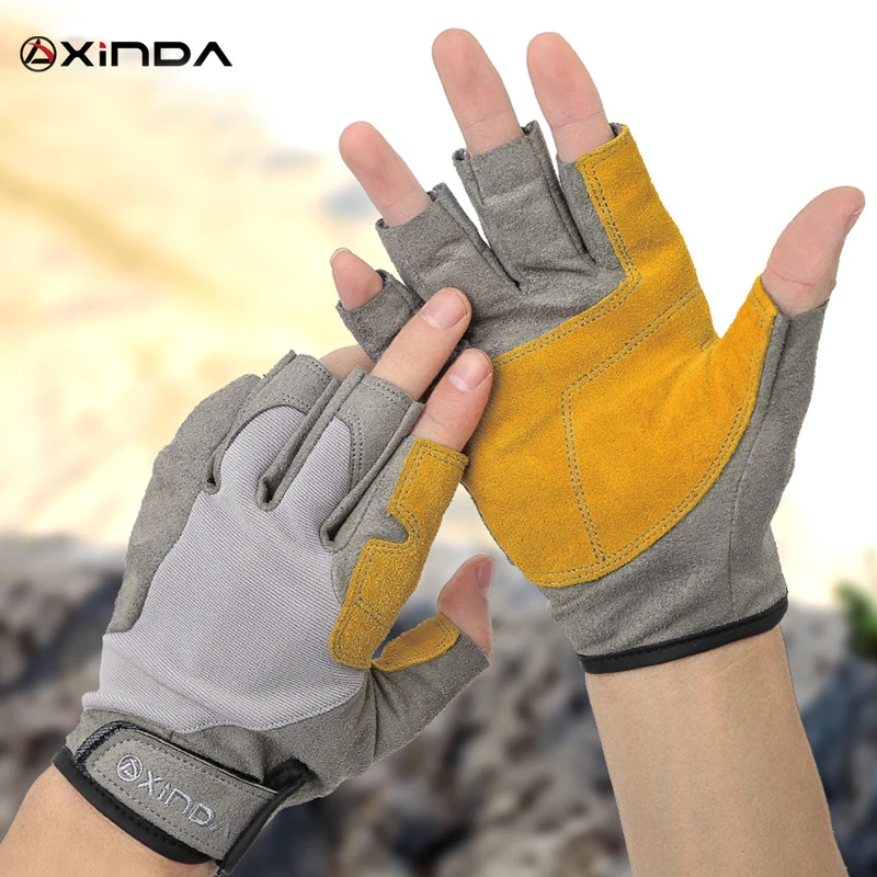 

Professional Outdoor Sport Half Finger Cowhide Gloves Rock Climb Downhill Hiking Mountaineering Anti Slip Wear Resistant Gloves