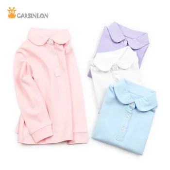 

Free Shipping Quality 2020Autumn Winter Girls Shirts Polo Kids Long Sleeve Peter Pan Collar Thin Cotton Solid Tops Tees White