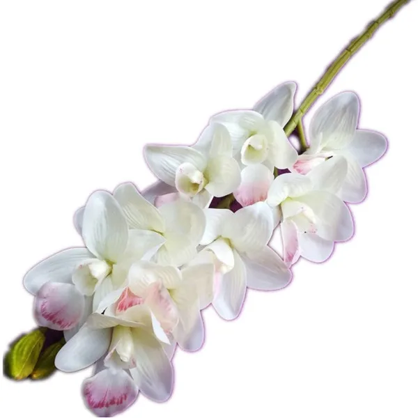 10 p настоящие сенсорные орхидеи PU Cymbidium 10 головок орхидеи цветы белый/розовый/зеленый/фиолетовый украшение в середине стола для свадеб декоративный цветок - Цвет: Молочно-Белый