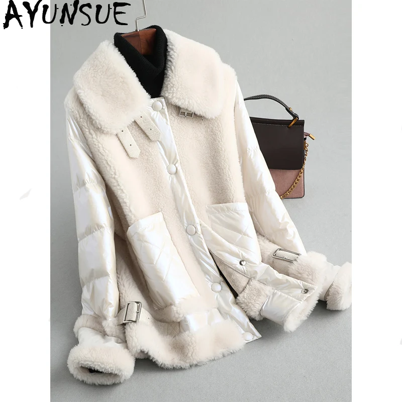 AYUNSUE Real Fur Coat Female Down Jacket 2019 Autumn Winter Jacket Women 100% Wool Coats and Jackets Women Korean Outwear MY3662