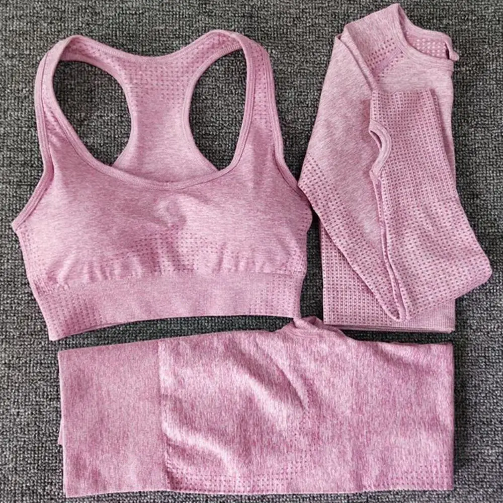 Comprare Set yoga Leggings Senza Soluzione di Continuità Reggiseno Lungo Maniche di Camicia Crop Top Donne Corsa e Jogging Palestra Abbigliamento Sportivo A Vita Alta Fitness Sport Reggiseno Vestito di Mutanda