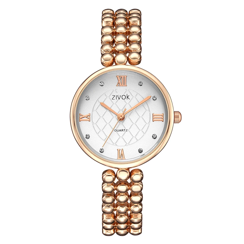 

Quartz Watch for Women Bead Band Roman Figure Gold Color Popular Luxury Casual Round Case Elegant Anniversary Birthday Gift 6033
