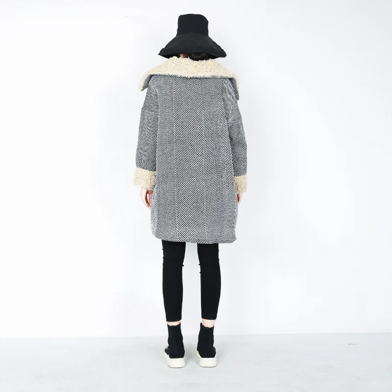 See Mode Arrivée Femmes down Pleine Automne xitao Zll2213 Picture Nouvelle 2018 Lâche Col Breasted Mélange Corée Double Rayé Turn Manches UY4gAqw