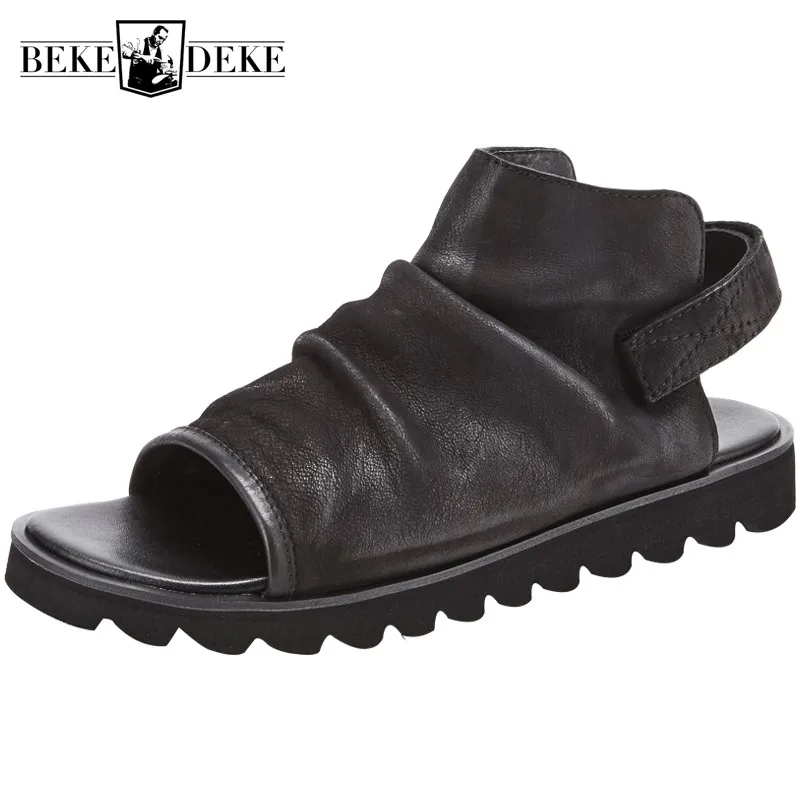 mens leather slip on sandals