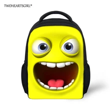 TWOHEARTSGIRL Funny Smile Face Printed Kid 12 inch School Bag Child Carry-on Bag kindergarten Pupil Book Bag with Soft Handle