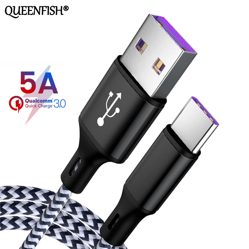 

QUEENFISH USB C Cable 5A Super charge USB Type C Data Cable for Huawei Quick Charging Fast Charger Cable Line for Samsung S9 8