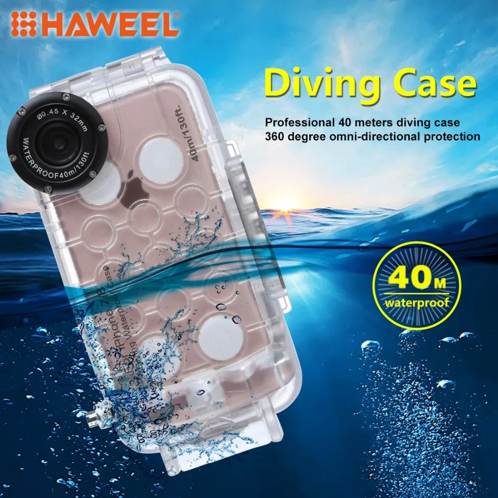Koop HAWEEL Duiken Telefoon Behuizing Voor iPhone 7 amp; 7 8 Plus 40 m 130ft Professionele Waterdichte Onderwater Beschermhoes Case voor iPhone