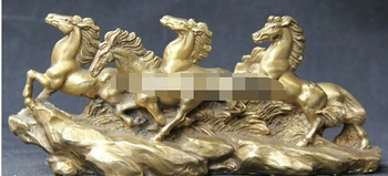 

WBY---406+++9" Chinese Fengshui Folk Brass Zodiac Year Five Horse boisterous Running Statue