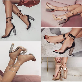 

Fashion Woman Sexy Peep Toe Stiletto High Heel Shoes Sandals Party Dress Gold Silver Wedding Shoes Female Lace Up Crystal Sandal