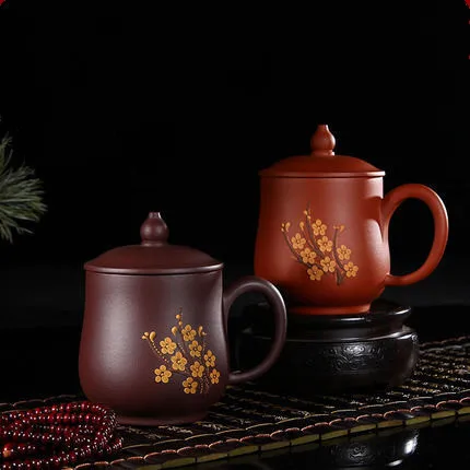 

Hot Sale Yixing Handmade Purple Cup Ore Zhu Mud Embossed Depicting Plum Office Teacups Gift Box Free Shipping