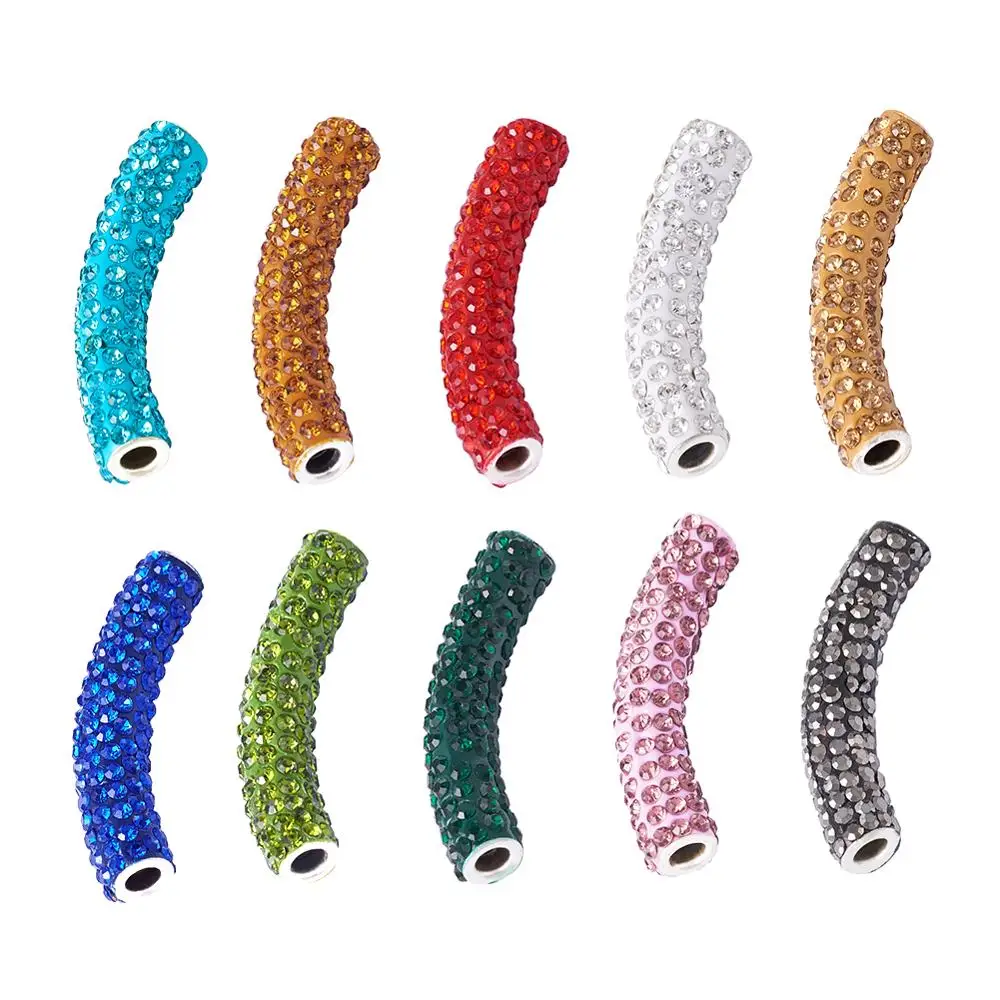 Mixed Color Brass Tube Rhinestone Beads for Jewelry Making DIY 45x9mm