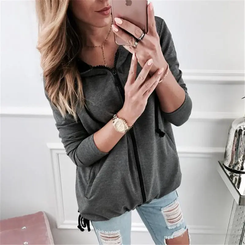 Fashion Women Coat Long Sleeve Hooded Autumn Casual Zipper
