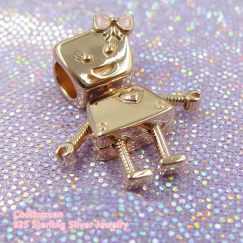 

2019 Spring 100% 925 Sterling Silver Bella Bot Charm,Rose colour Charm Beads Fit Original Pandora Charms Bracelet jewelry