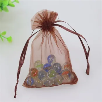 

Wholesale 100pcs/lot 11*16cm Coffee Drawstring Organza New Year Gift Pouches Favor Wedding Candy Packaging Tulle Organza Bags