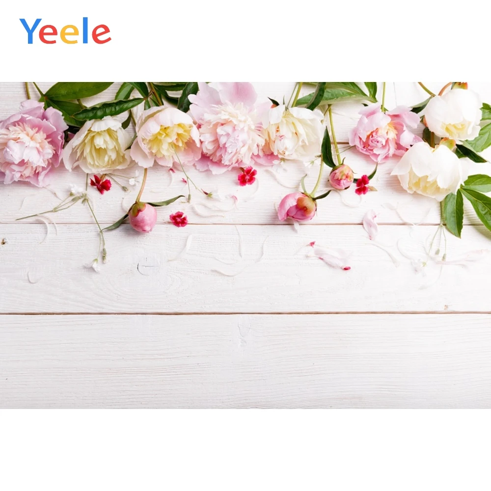 

Yeele White Wooden Board Plank Fresh Flowers Portrait Photography Backgrounds Customized Photographic Backdrops for Photo Studio