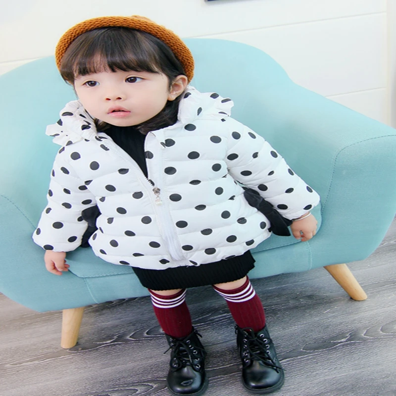 Baby girl Coat In Winter Zipper hooded Polka dot long tail hat Bow-tie pockets  cotton-padded jacket for Kids Children warmed up (10)