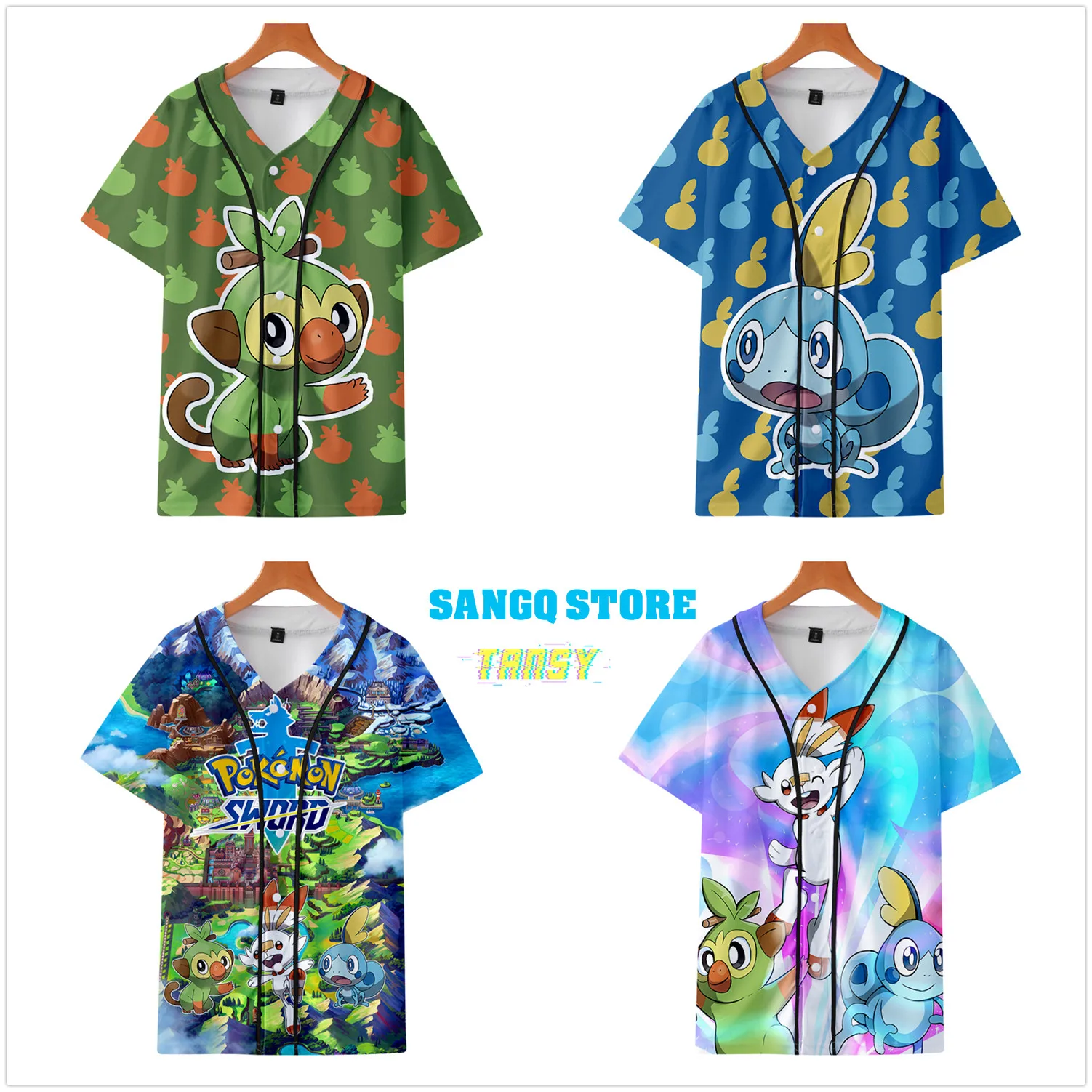 2019 Pokemon Sword and Shield 3D печать Looser Fit полная Передняя Кнопка короткий рукав рубашка