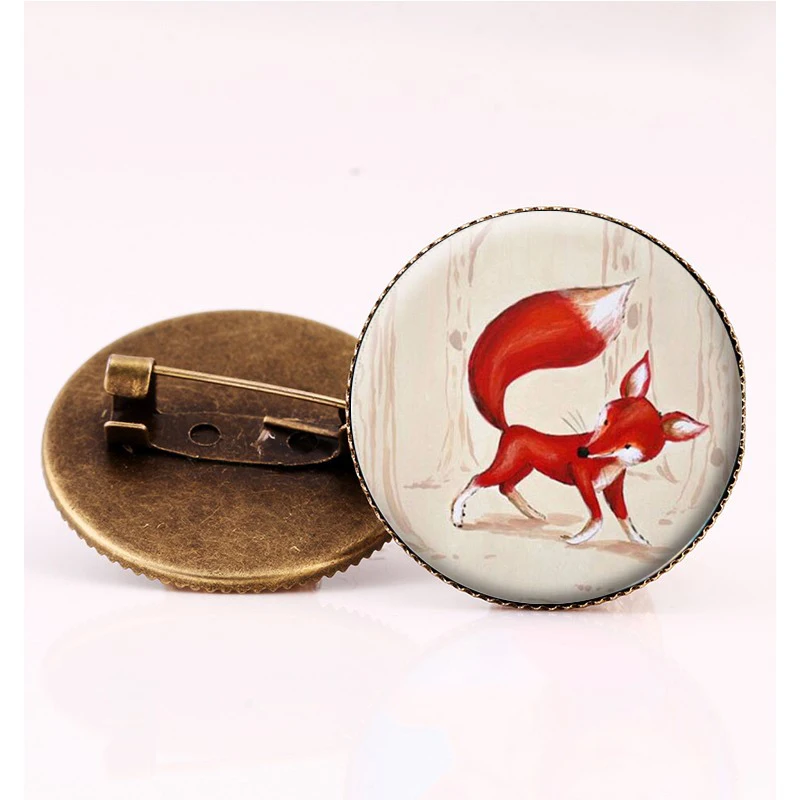 

SUTEYI High Quality Fox Picture Brooch Pin Charms Galss Cabochon Animal Brooches For Women Vintage Anime Crystal Jewelry