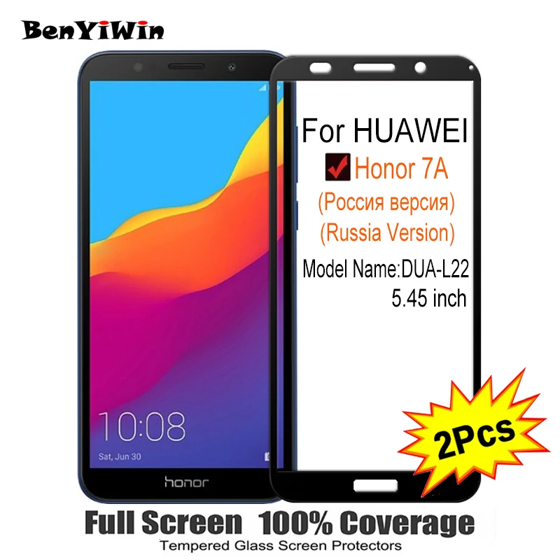 

2PCS Full Cover Screen Protector Tempered Glass For Huawei honor 7A DUA L02 L22 5.45" 9H Protective glass For HONOR 7a Film Case