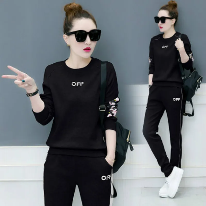 

Sportswear suits women's spring and autumn Korean students large size loose printing fashion trend women's two-piece