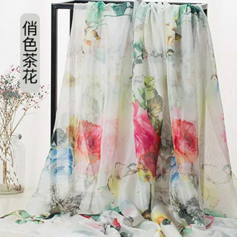 1 метр шифоновая ткань с маленьким цветочным принтом летнее платье шарф марля платок древний костюм Хана одежда мода tissu - Color: 12
