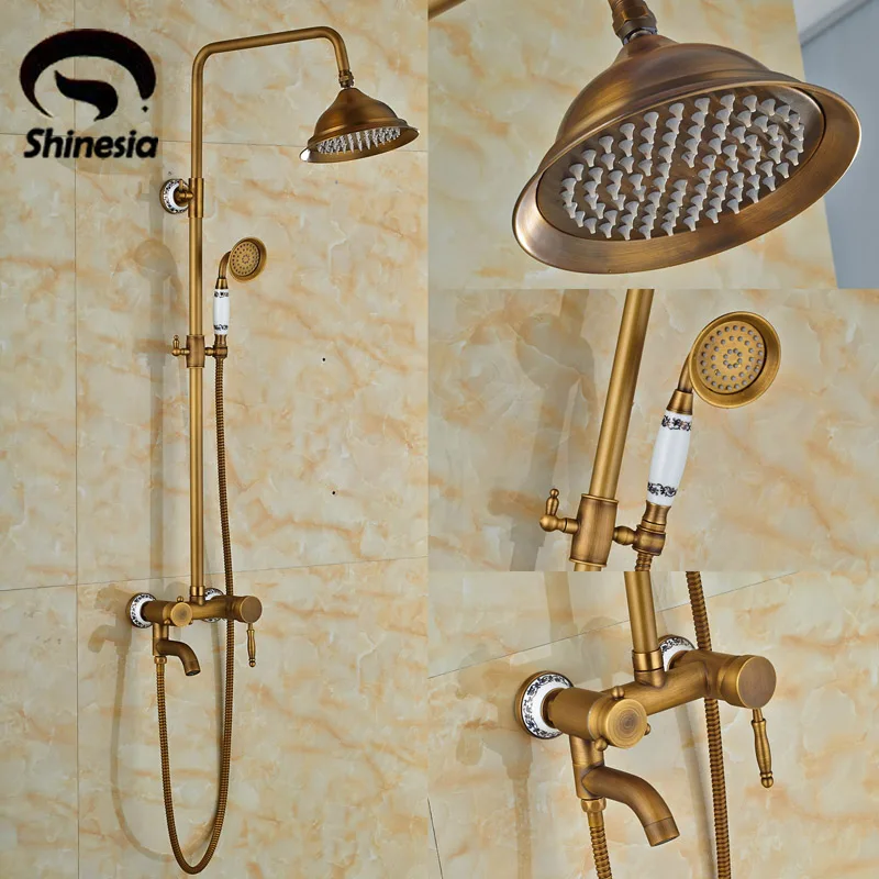 Antique Soild Brass European Style Shower Set Faucet Wall Mounted