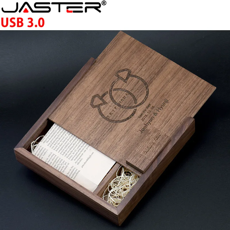 JASTER USB 3 0 1 шт бесплатный логотип 170*170*35 мм грецкий орех фоторамка коробка + флэш