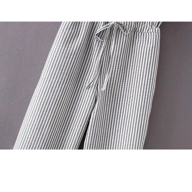 Женский комбинезон без рукавов Boho с бантом и оборками в полоску карманами на