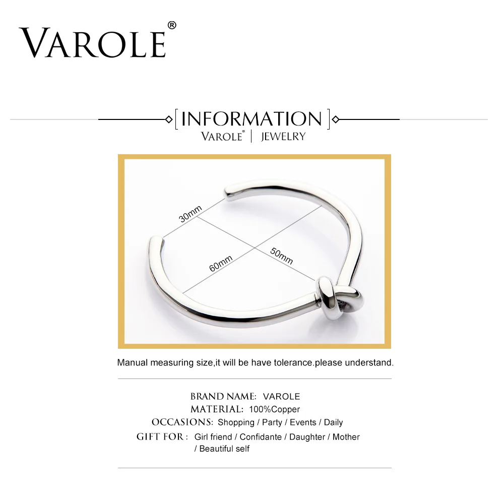 Goede VAROLE Elegante Knoop Koperen Armbanden en Armbanden Gouden Kleur Open Bangle Gift Pulseiras Feminina Manchet Armbanden Voor Vrouwen