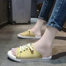 Women Shoes Casual Summer Flat Beach Slippers Female Lace Up Slides Slipper Shoes Fashion Shoes Woman Leisure Footwear summer solid soft leather fish head female slippers flat soft bottom comfort leisure women slipper lazy people slides sjl148