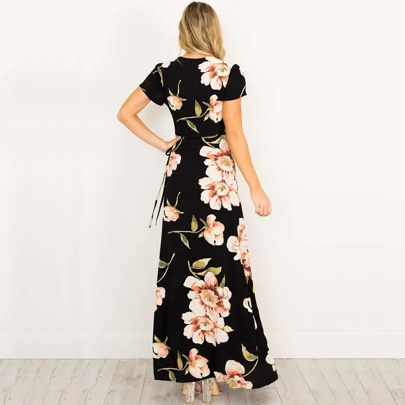 Женское платье макси с V образным вырезом и цветочным принтом|maxi dress|dress v-neckmaxi dress
