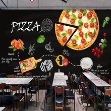 Пользовательские 3D фото обои черный ручная роспись пицца Фреска кафе десерт пиццы магазин западный ресторан фон Настенный декор живопись