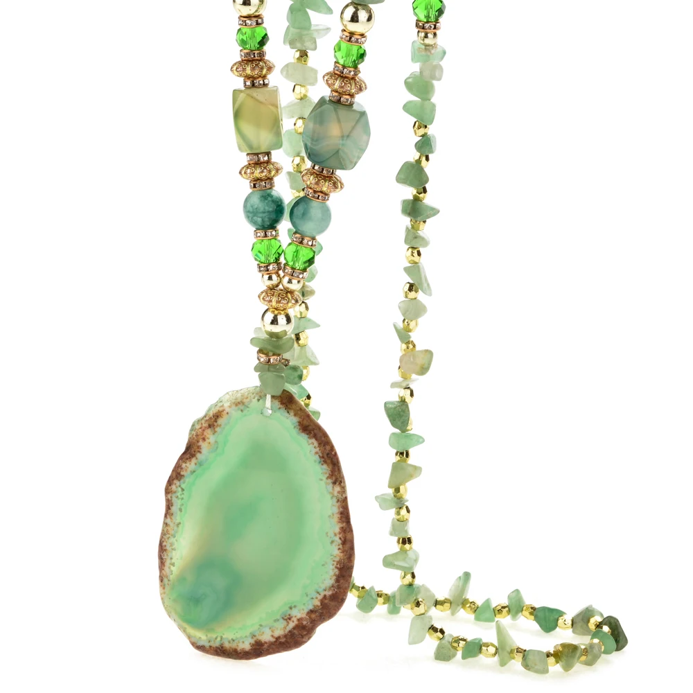 Ожерелье с кристаллами Друза природного камня для женщин, богемное ожерелье с подвеской в виде большого Друза, массивное ювелирное изделие