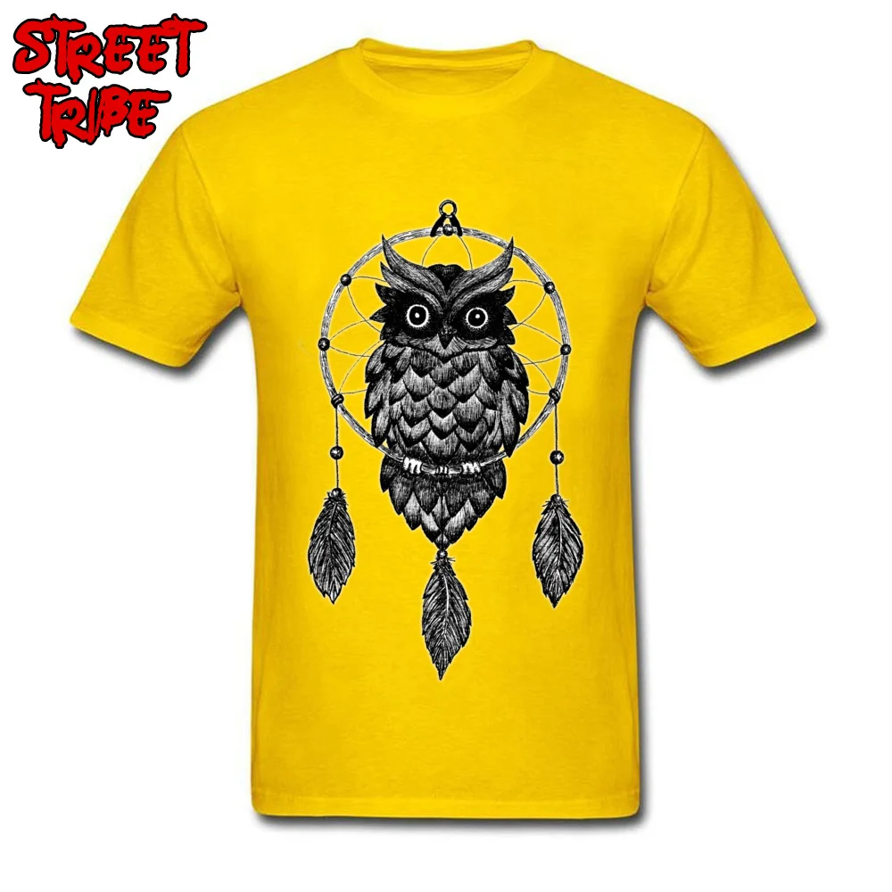Dream Catcher Owl All Cotton Men Short Sleeve Tops Tees Summer Summer Autumn T-Shirt Design Tops T Shirt Hip Hop Crewneck Dream Catcher Owl yellow