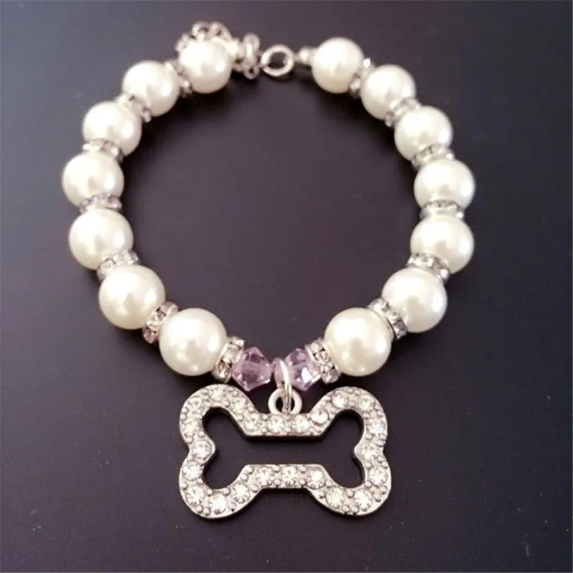Pearl Rhinestone Mini Pet Dog Necklace Collar Pendant for Pet Puppy Small Dogs Cats Party Decor Dress Up Pet Supplies 40JA22 (7)